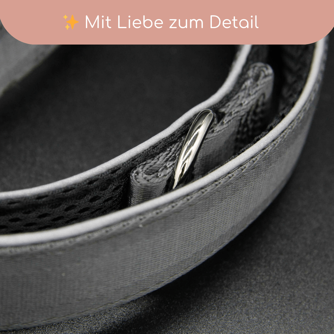 StyleSnout® Führleine Silver - Black – gepolstert, reflektierend &amp; mehrfach verstellbar - Pfotenlieblinge