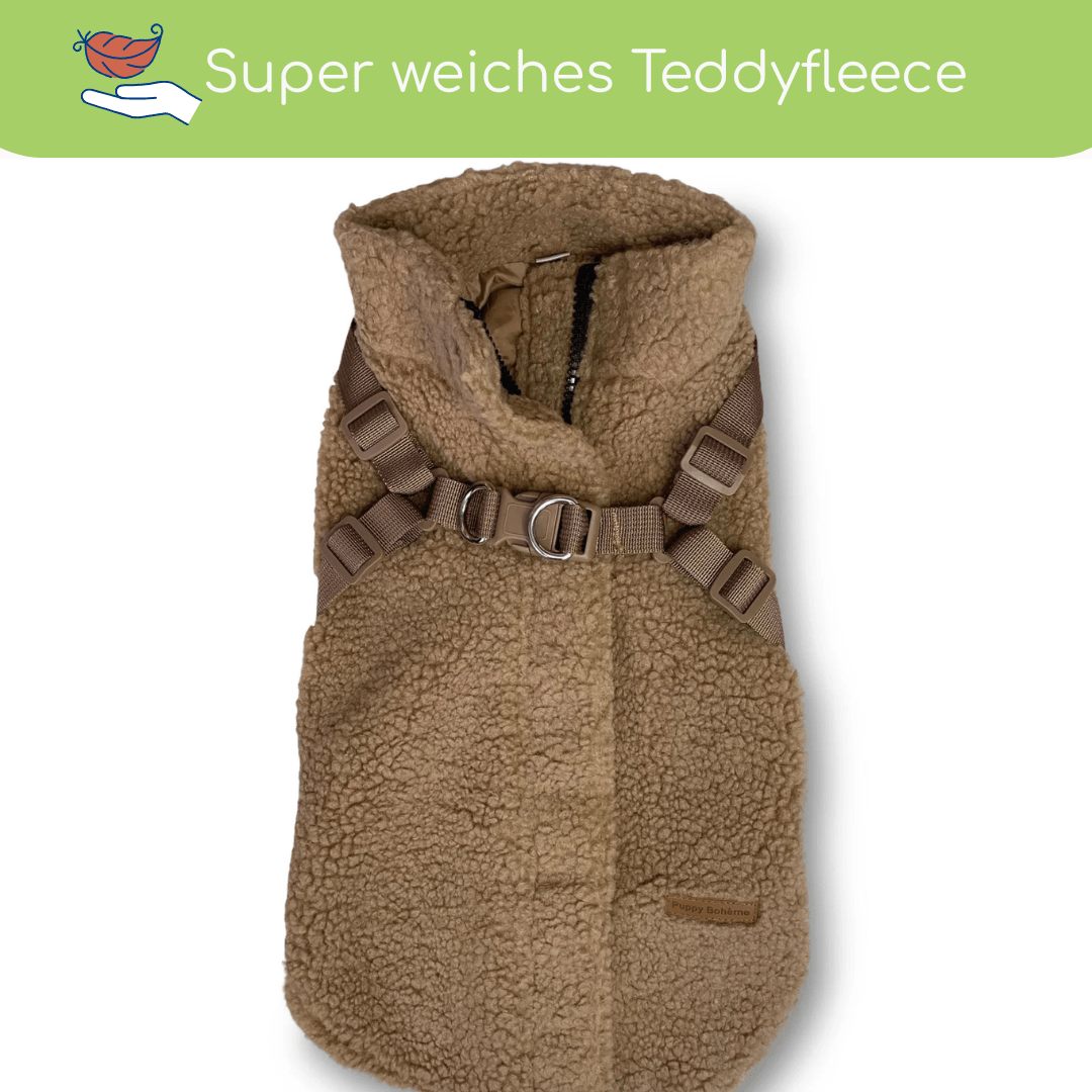 Teddyfleece - Hundemantel mit integriertem Geschir - Pfotenlieblinge