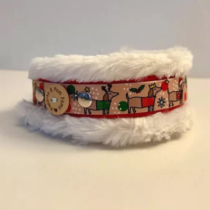 Weihnachtshalsband „Dackel Edition“ – handgemacht, vegan &amp; flauschig weich - Pfotenlieblinge
