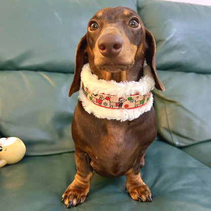 Weihnachtshalsband „Dackel Edition“ – handgemacht, vegan &amp; flauschig weich - Pfotenlieblinge